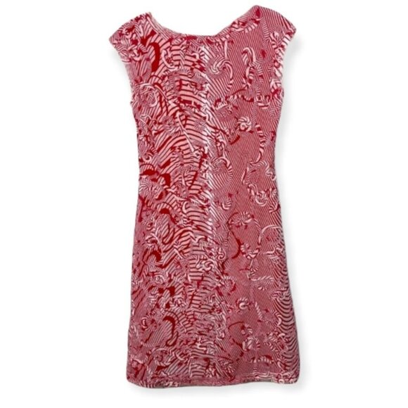 J. Peterman Appliqué Red White Fringe Midi Dress Size 6 Lined Cap Sleeve Party - Picture 3 of 7